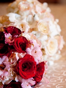 red rose and white flower bouquets